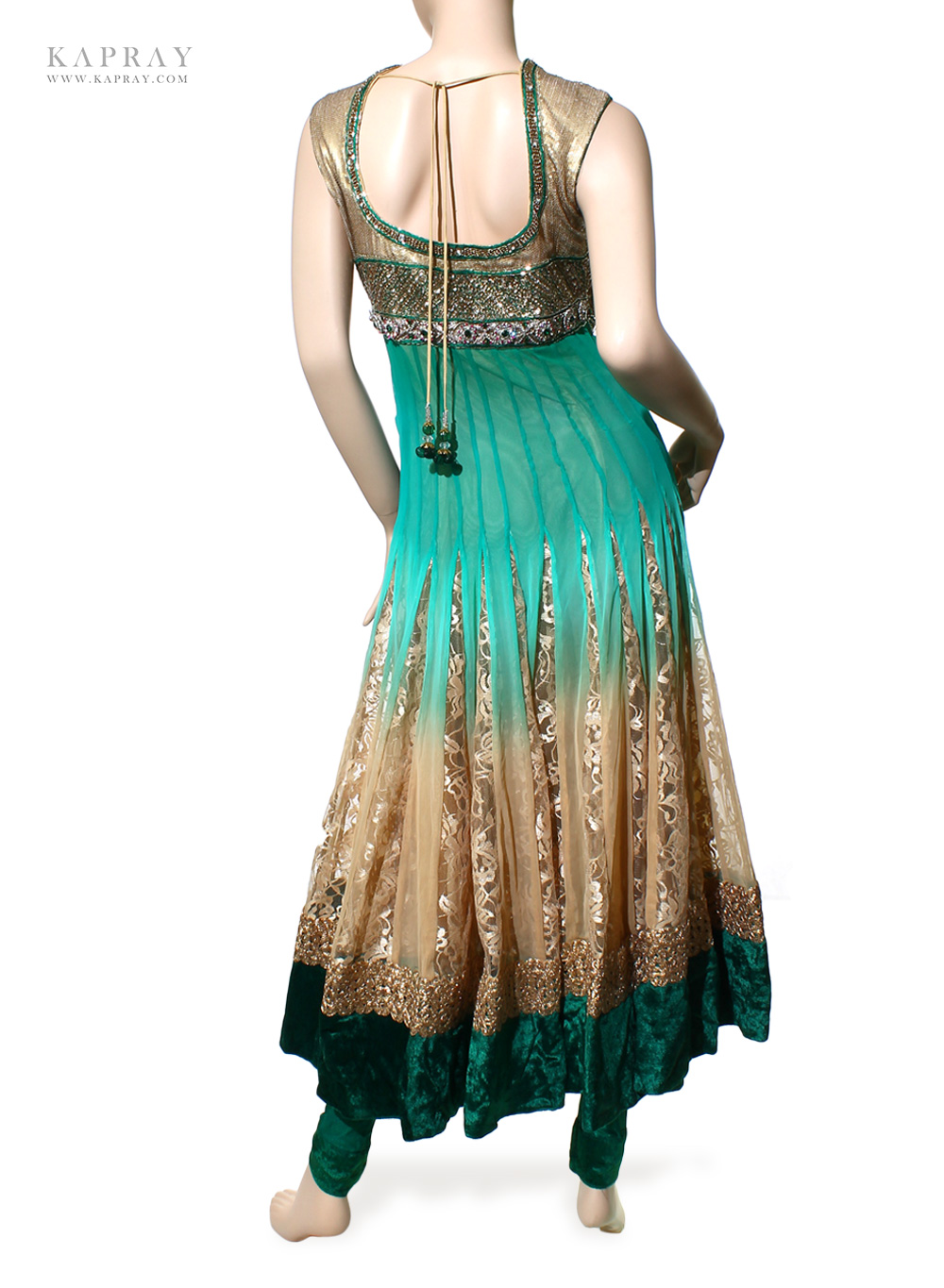 Party Wear Anarkali Dress in Blue and Gold Kapray